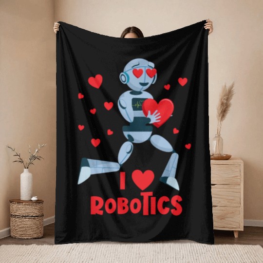I Love Robotics Red Heart Robot Engineer Robotics Throw Blankets