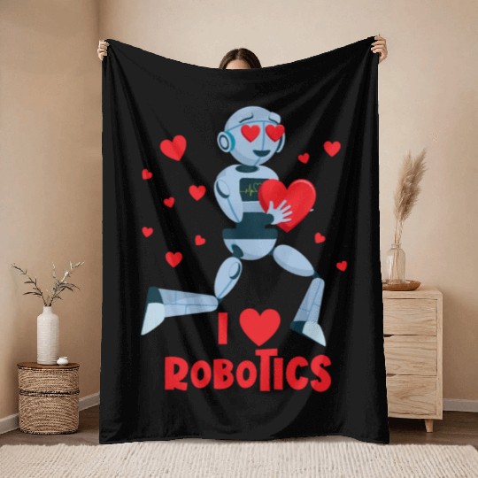 I Love Robotics Red Heart Robot Engineer Robotics Throw Blankets