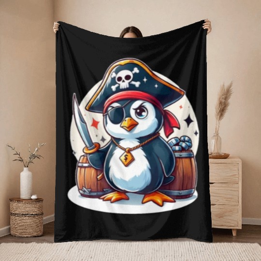 Pirate Penguin Adventure Throw Blankets