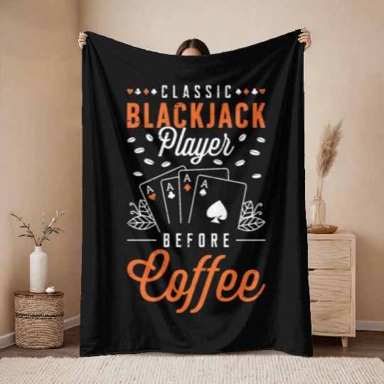 Classic Blackjack Player Before Card Game Coffee Throw Blankets