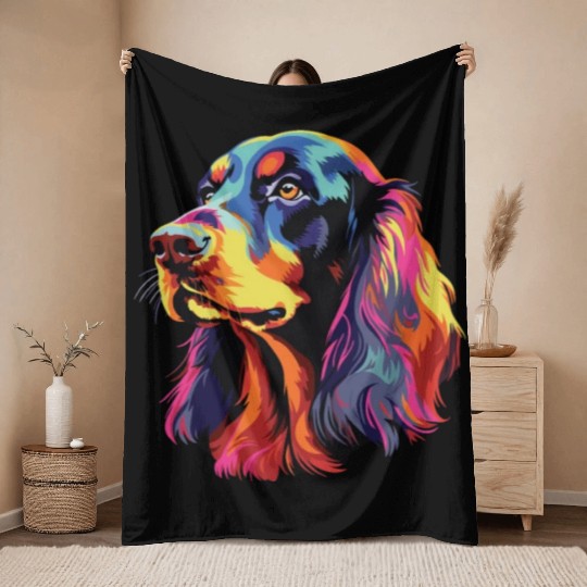 Watercolor Colorful Gordon Setter Throw Blankets