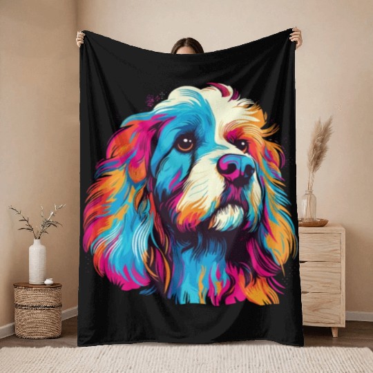 Watercolor Colorful Tibetan Spaniel Throw Blankets