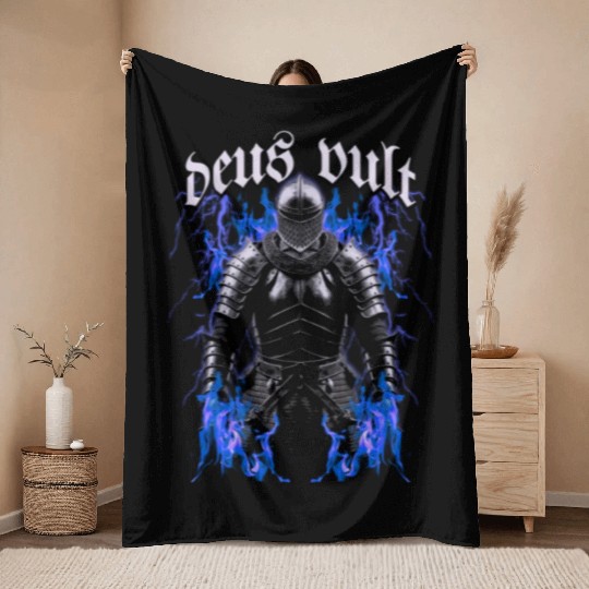 Deus Vult Historical Knight Throw Blankets