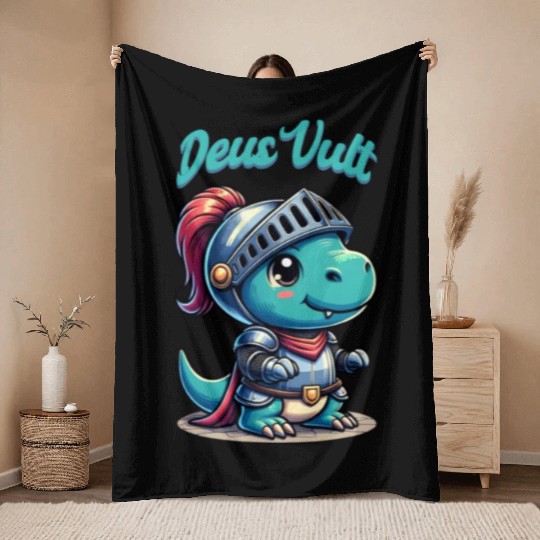 Deus Vult Historical Knight Dragon Throw Blankets