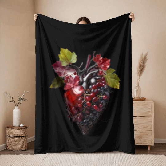 Default Human heart made with wine and red grape Throw Blankets