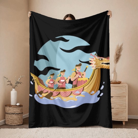 Chinese Dragon Boat Dragon Boat Racer Gift Throw Blankets