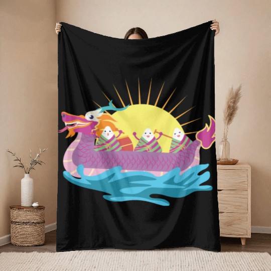 Chinese Dragon Boat Chinese Gift Throw Blankets