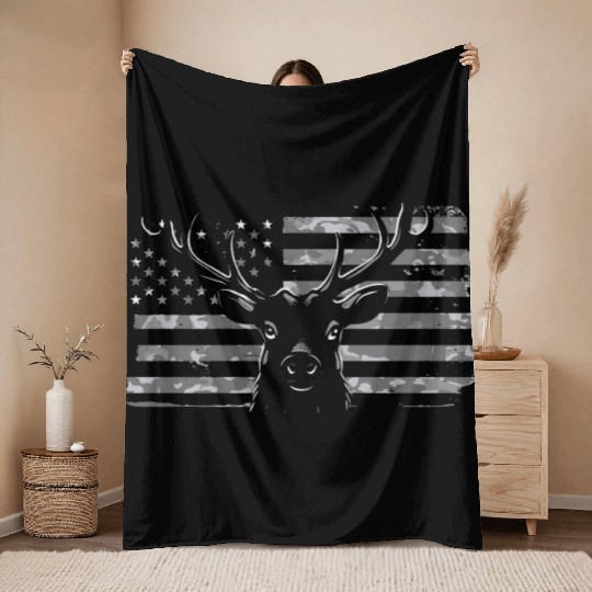 Patriotic deer camouflage 4th of july Throw Blankets