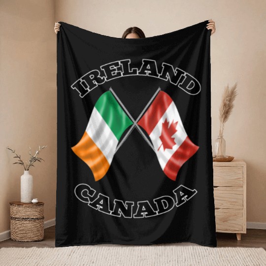 Irish Canadian Ireland and Canada Flags Throw Blankets