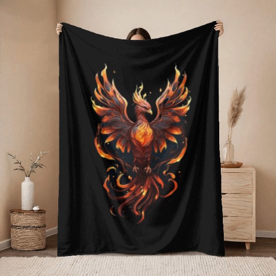 Fiery Phoenix Tattoo Design - Flight of Rebirth Throw Blankets