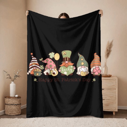 Happy St. Patrick's Day Gnomes Throw Blankets