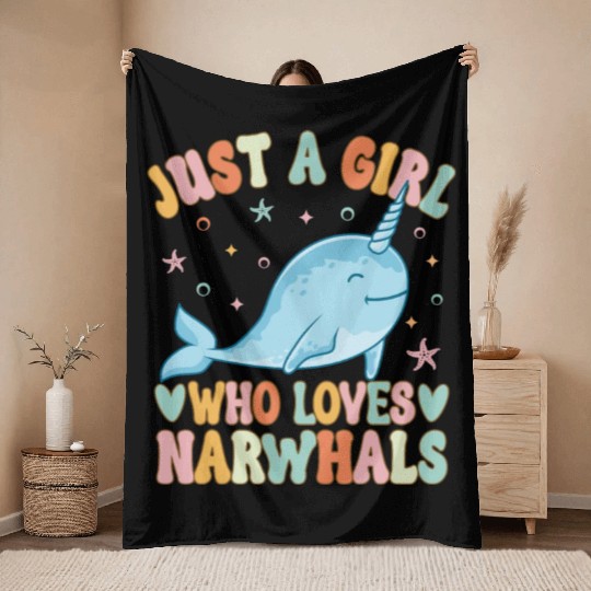 Narwhal Girl Narwhal Lover Throw Blankets