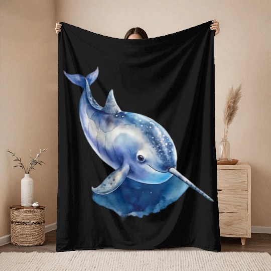 Narwhal Whale Throw Blankets