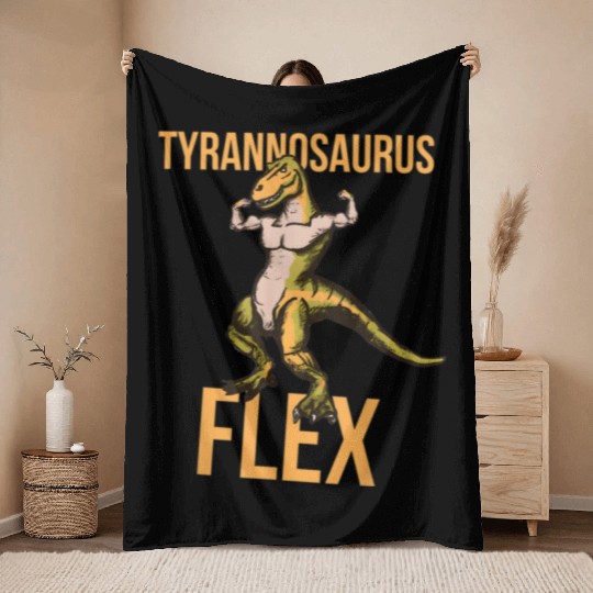 Tyrannosaurus Flex Weightlifting Powerlifting Throw Blankets