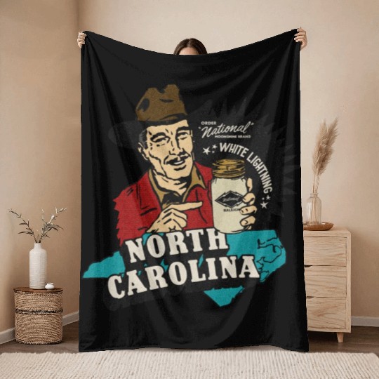 Vintage Raleigh NC Moonshine Throw Blankets