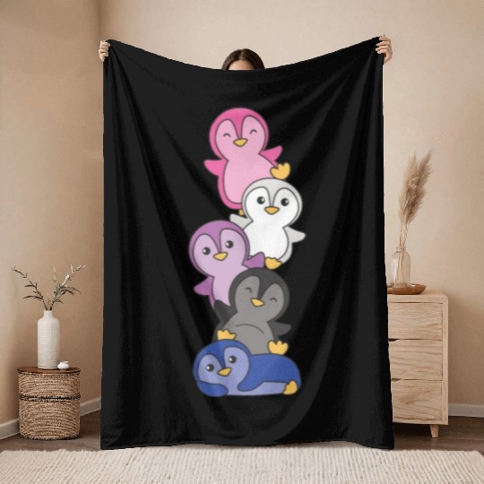 Genderfluid Flag Pride Lgbtq Cute Penguin Throw Blankets