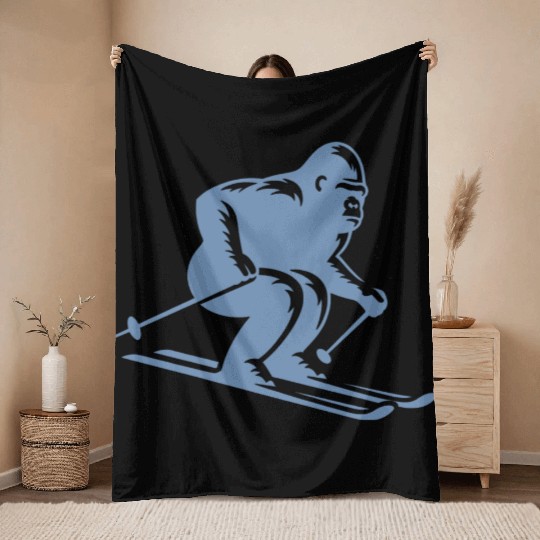 Monkey Gorilla Chimpanzee Ski Silhouette Design Throw Blankets