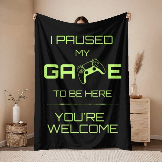 I paused my game - Green Lime Throw Blankets