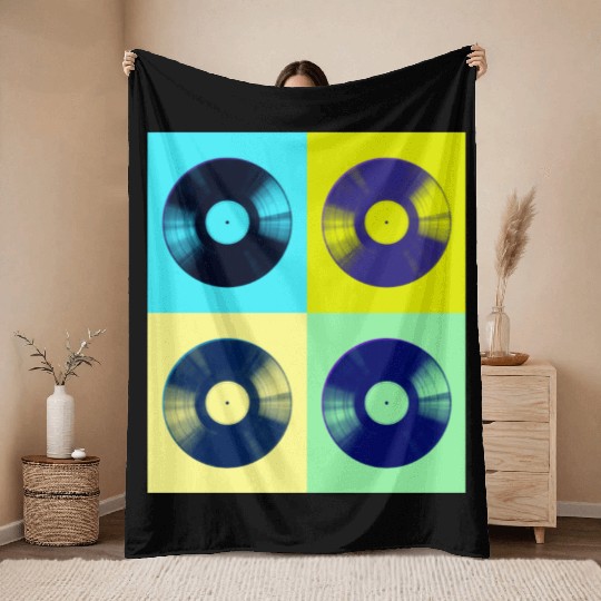 Pop Art Style Vinyl Albums Poster Throw Blankets