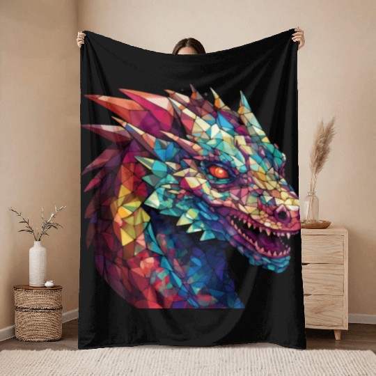 Cerulean Coil: The Stained Glass Dragon Throw Blankets