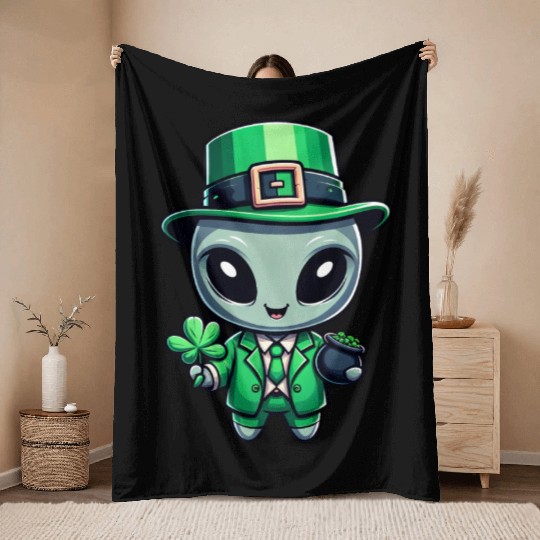 St. Patrick's Day Alien Extraterrestrial Throw Blankets