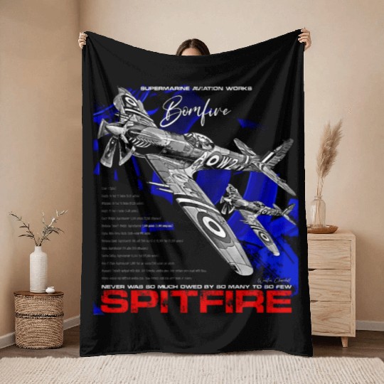 Spitfire Vintage English WW2 Fighter Aircraft Throw Blankets