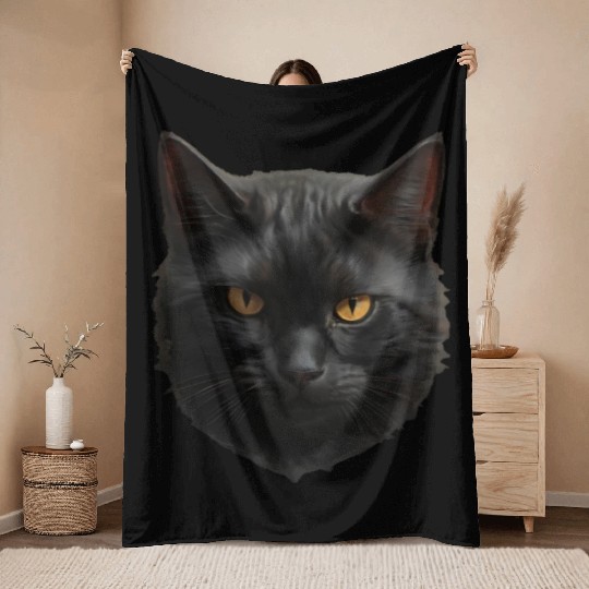 black cat face Throw Blankets