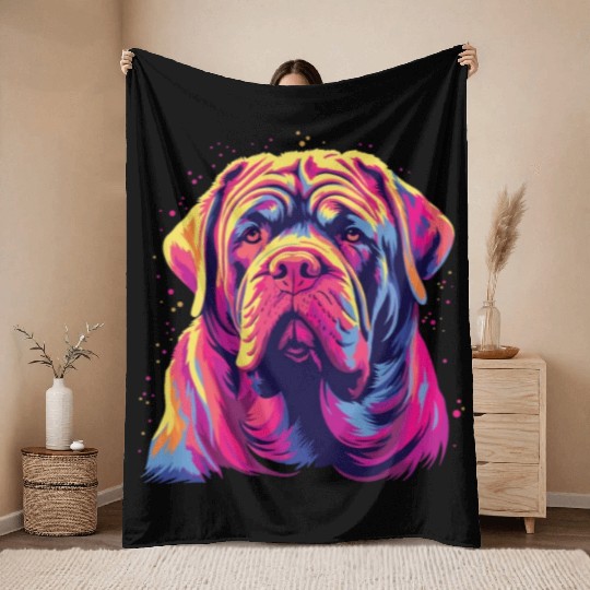 Watercolor Colorful Neapolitan Mastiff Throw Blankets
