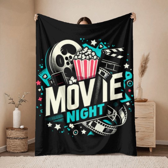 Movie Night Popcorn Film Theatre Cinema Ticket Throw Blankets