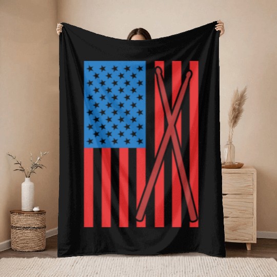 Patriotic US Drummer Throw Blankets