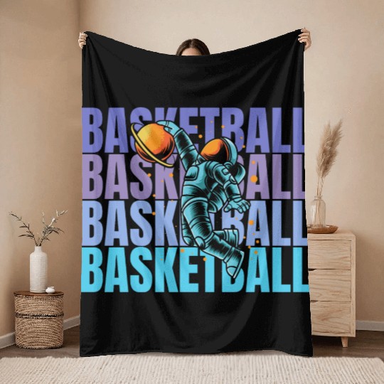 Astronaut Dunking Basketball Creative Illustration Throw Blankets