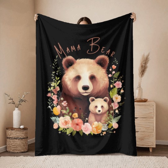 MAMA BEAR Cute Bear and Her Cub Mother's Day Gift Throw Blankets