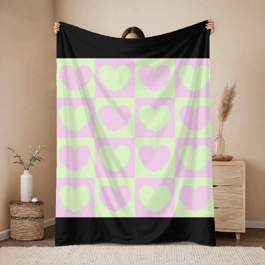 Cute Heart pattern- pink and green color theme Throw Blankets