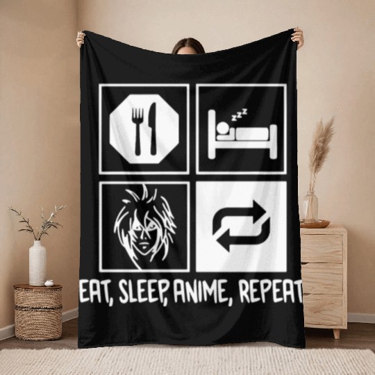 Eat Sleep Anime Repeat Throw Blankets