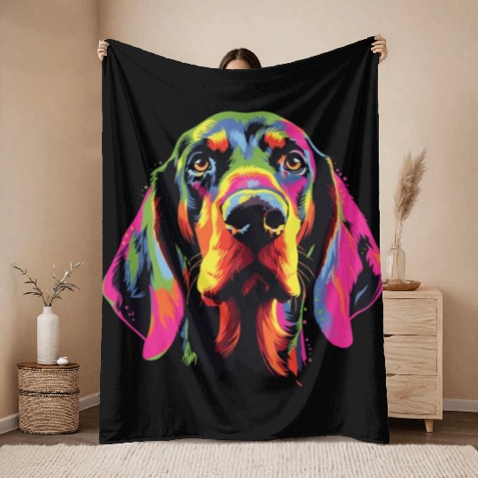 Watercolor Colorful Black And Tan Coonhound Throw Blankets