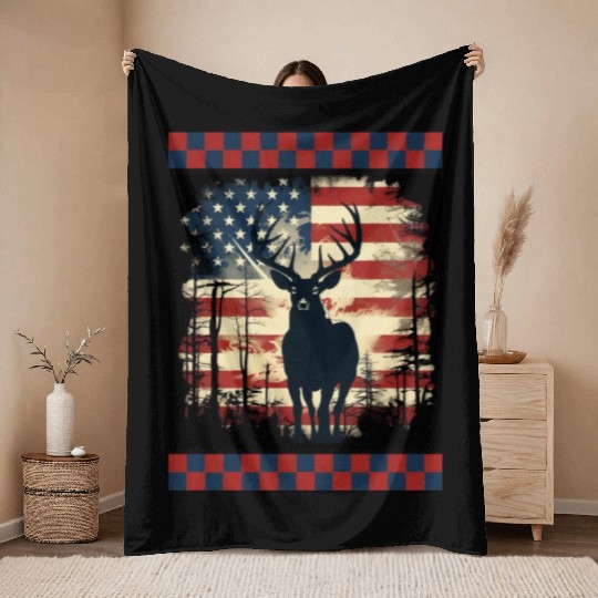 Ripped American Flag Woodland Camo Underlayer Throw Blankets