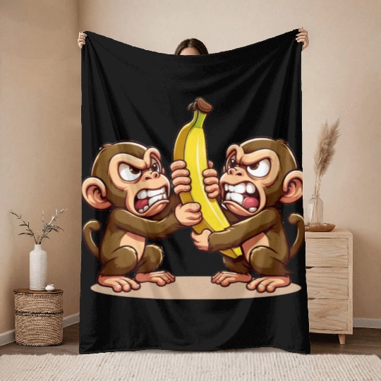 Monkey Banana Brawl Throw Blankets