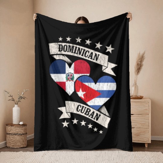Dominican Cuban Heart Flags Dominican Republic Cub Throw Blankets