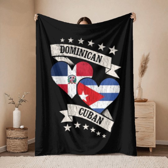 Dominican Cuban Heart Flags Dominican Republic Cub Throw Blankets
