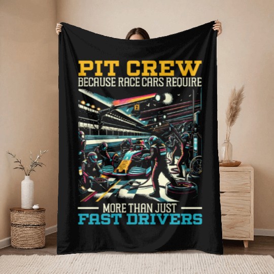 Pit Crew Race Car Racing Race Track Motorsport Throw Blankets