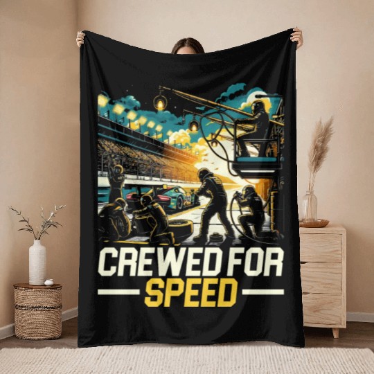 Pit Crew Race Car Racing Race Track Motorsport Throw Blankets
