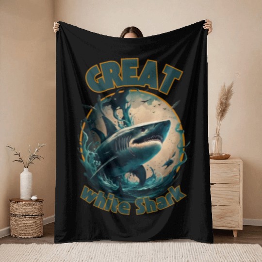 Great White Shark Throw Blankets