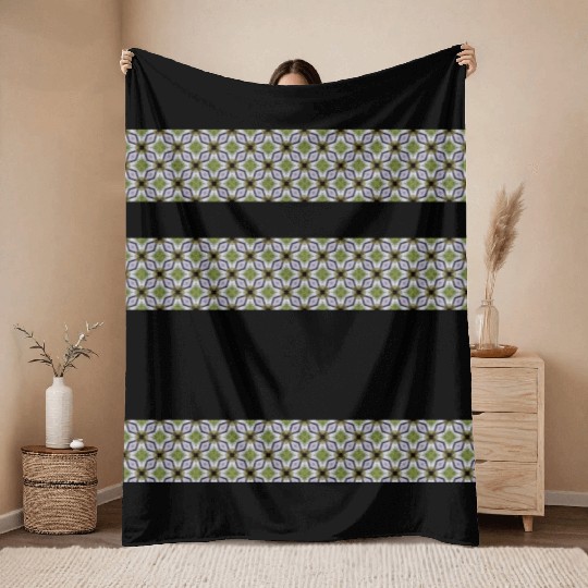 irregular stripes of green and lavender Throw Blankets