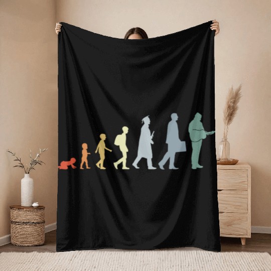 Vintage Guitarist Evolution Throw Blankets