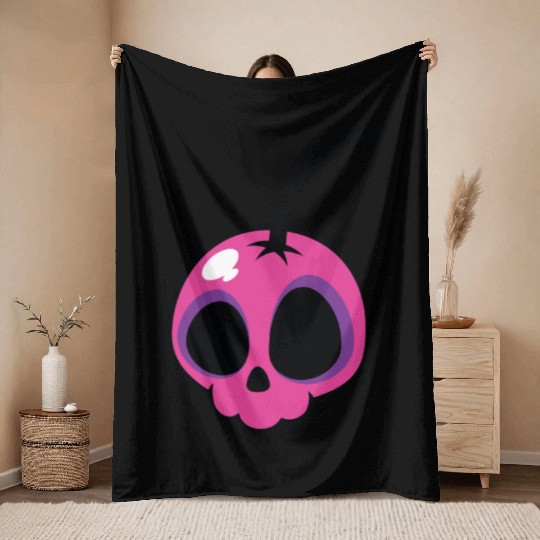 Pink Cherry Skull Throw Blankets