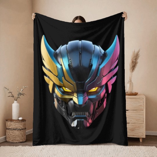 Robot Wolverines Throw Blankets