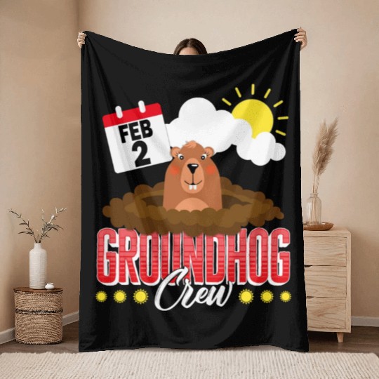 Groundhog Throw Blankets, Groundhog Crew Predicting Spring