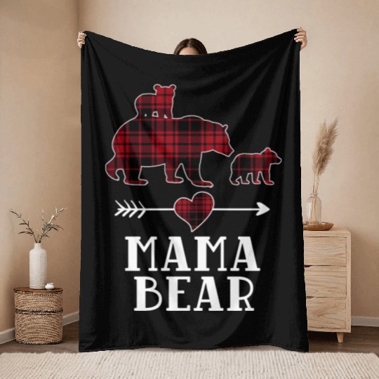 Mama Bear 2 Cubs Throw Blankets Christmas Mama Bear Plaid