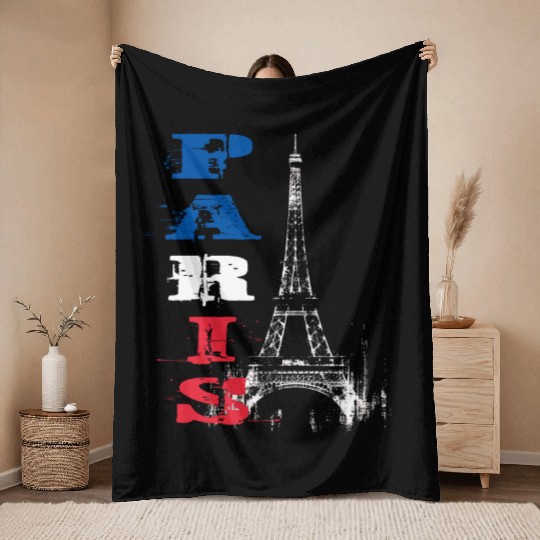Eiffel Tower Grunge Silhouette Throw Blankets