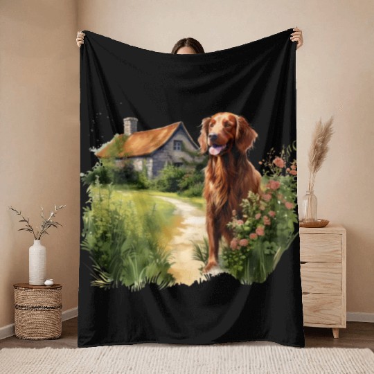 Irish Setter Emerald Dog Cottagecore Adventure Throw Blankets